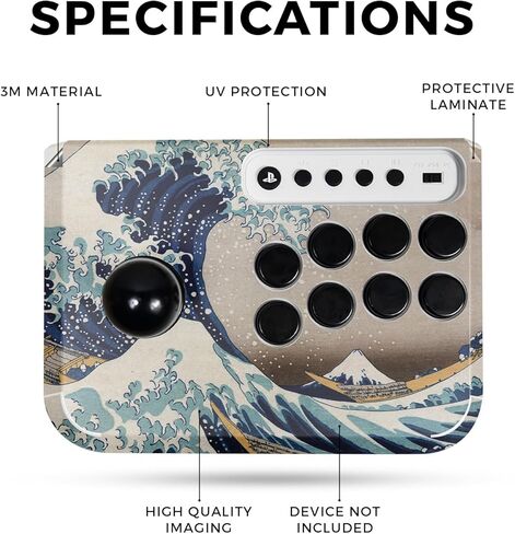 غلاف ألعاب متوافق مع Hori Fighting Stick Mini (PS5، PS4، PC) - Great Wave of Kanagawa - غطاء لاصق واقٍ من الفينيل 3M ممتاز - سهل الاستخدام | صُنع في الولايات المتحدة الأمريكية بواسطة MightySkins in Kuwait