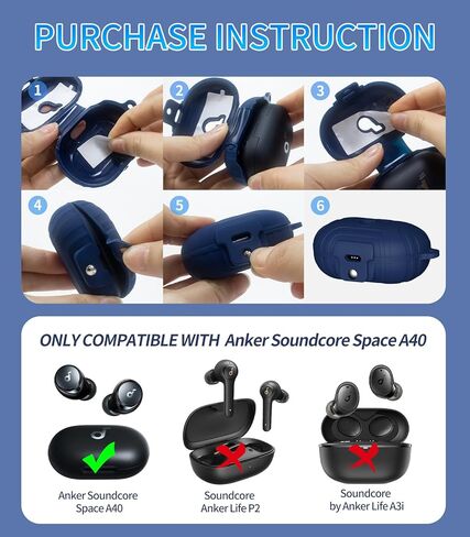 for Anker Soundcore Space A40 Secure Lock Case Cover, Silicone Protective Scratch Shock Cover ONLY Compatible with Anker Soundcore Space A40 Earbuds Charging Case with Carabiner(White) in Kuwait