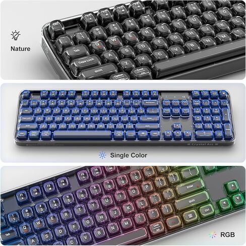 لوحة مفاتيح MOFII لاسلكية منحنية شفافة ومريحة، ثلاثية الوضع Bluetooth5.0/2.4G/USB-C RGB لوحة مفاتيح بإضاءة خلفية قابلة لإعادة الشحن، لوحات مفاتيح كمبيوتر كاملة الحجم لأجهزة الكمبيوتر المحمول/الكمبيوتر الشخصي/سطح المكتب/iPad/الهاتف الذكي/التلفزيون الذكي، أ in Kuwait
