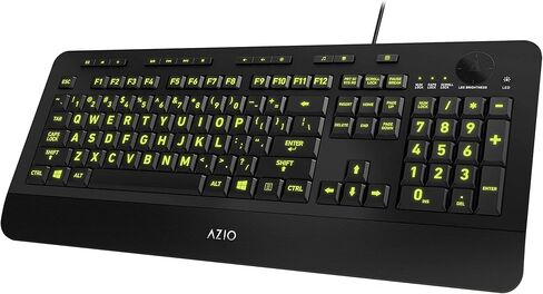 Azio Vision Backlit Computer Keyboard - Wired USB Keyboard with LARGE PRINT keys and 5 Interchangeable Backlight Colors (KB506) in Kuwait