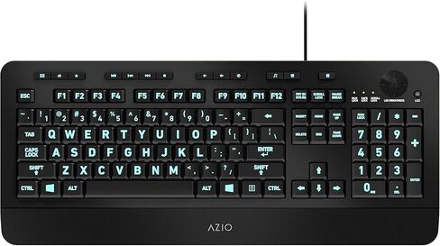 Azio Vision Backlit Computer Keyboard - Wired USB Keyboard with LARGE PRINT keys and 5 Interchangeable Backlight Colors (KB506) in Kuwait