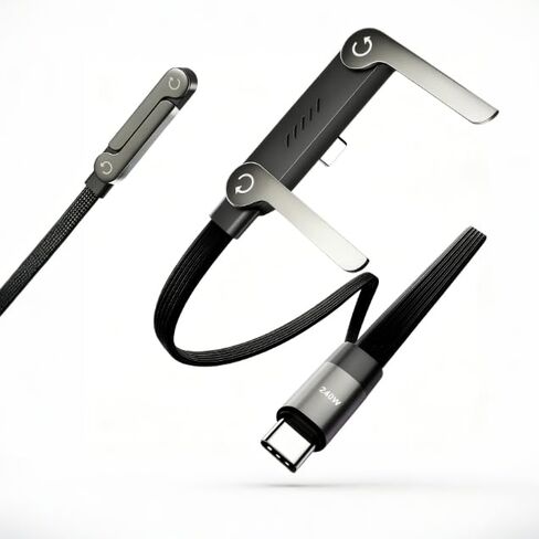 كابل USB C إلى USB C مجدول [5 أقدام]، شاحن هاتف جانبي، كابل شحن سريع 240 وات مع حامل هاتف مدمج قابل للطي للسفر في مكتب الألعاب in Kuwait