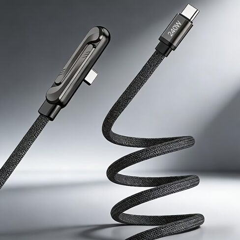 كابل USB C إلى USB C مجدول [5 أقدام]، شاحن هاتف جانبي، كابل شحن سريع 240 وات مع حامل هاتف مدمج قابل للطي للسفر في مكتب الألعاب in Kuwait