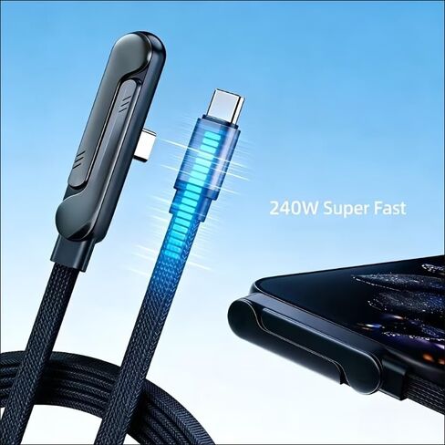 كابل USB C إلى USB C مجدول [5 أقدام]، شاحن هاتف جانبي، كابل شحن سريع 240 وات مع حامل هاتف مدمج قابل للطي للسفر في مكتب الألعاب in Kuwait