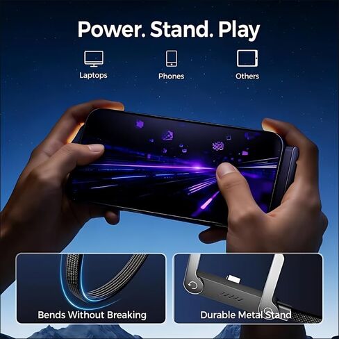 كابل USB C إلى USB C مجدول [5 أقدام]، شاحن هاتف جانبي، كابل شحن سريع 240 وات مع حامل هاتف مدمج قابل للطي للسفر في مكتب الألعاب in Kuwait