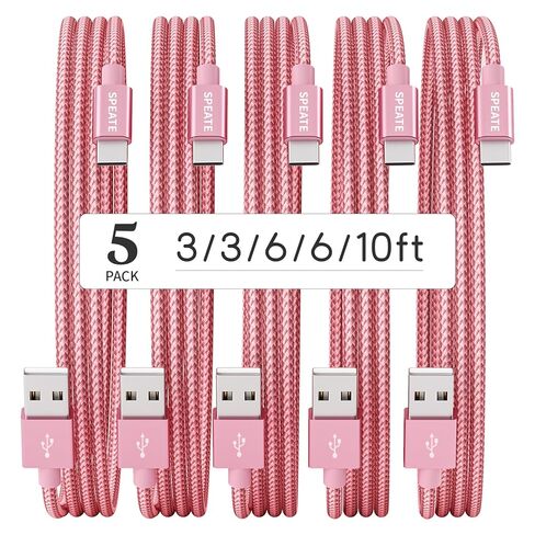 كابل USB C مجدول من النايلون الفاخر (5 عبوات، 3/3/6/6/10 قدم) وكابل شحن متعدد Grew (2 حزمة 4 أقدام) in Kuwait