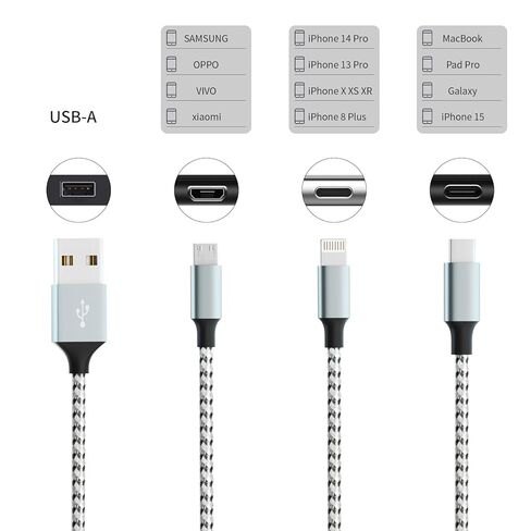 كابل USB C مجدول من النايلون الفاخر (5 عبوات، 3/3/6/6/10 قدم) وكابل شحن متعدد Grew (2 حزمة 4 أقدام) in Kuwait