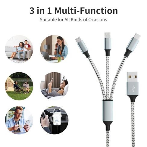 كابل USB C مجدول من النايلون الفاخر (5 عبوات، 3/3/6/6/10 قدم) وكابل شحن متعدد Grew (2 حزمة 4 أقدام) in Kuwait