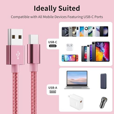 كابل USB C مجدول من النايلون الفاخر (5 عبوات، 3/3/6/6/10 قدم) وكابل شحن متعدد Grew (2 حزمة 4 أقدام) in Kuwait