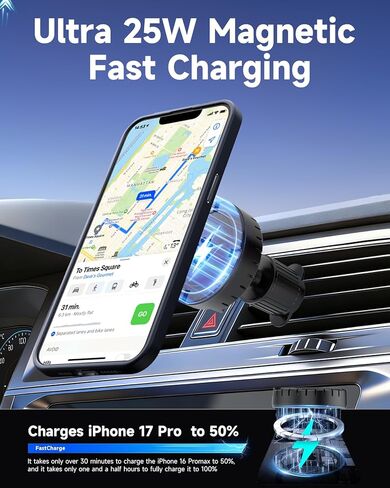 25W for MagSafe Car Mount Charger with Cooling Fan, Qi2.2 Magnetic Car Phone Holder for iPhone, 360° Adjustable Fast Wireless Cars Charging for iPhone 17/16/15/14/13, Air Vent & Dash Mount in Kuwait