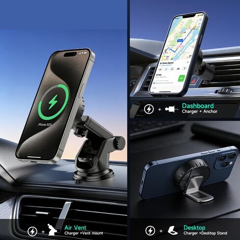 25W for MagSafe Car Mount Charger with Cooling Fan, Qi2.2 Magnetic Car Phone Holder for iPhone, 360° Adjustable Fast Wireless Cars Charging for iPhone 17/16/15/14/13, Air Vent & Dash Mount in Kuwait