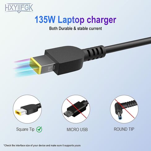 135W Laptop Charger Compatible with Lenovo ThinkPad Yoga 7 Pro C940 Y70 Y50 Ideapad Gaming 3 Y700 700 Ideapad Creator/Pro 5 7 ThinkPad ThinkBook Laptop Power Supply Adapter in Kuwait