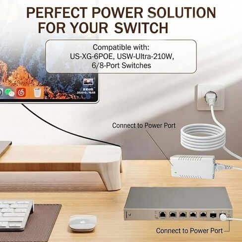 54V 210W Power Adapter Compatible with Ubiquiti UACC-Adapter-AC-210W - Compatible with UniFi US-XG-6POE, USW-Ultra-210W & 6/8-Port PoE Switches (White) in Kuwait
