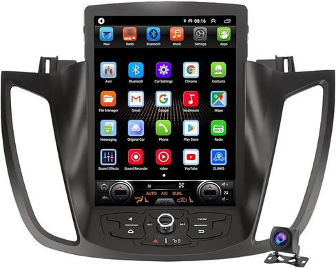 Android 14 Radio for Ford Kuga Escape C-Max 2013-2017 Tesla Style 10.4-Inch IPS Touch Screen Stereo with Bluetooth 5.0 Carplay/Android Auto GPS Navigation Multimedia Player with HD Rear-View Camera in Kuwait