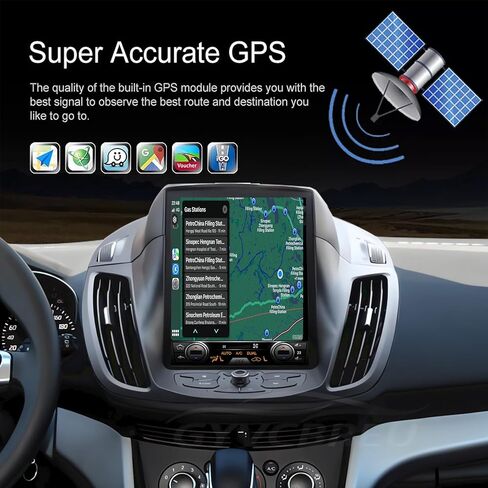 Android 14 Radio for Ford Kuga Escape C-Max 2013-2017 Tesla Style 10.4-Inch IPS Touch Screen Stereo with Bluetooth 5.0 Carplay/Android Auto GPS Navigation Multimedia Player with HD Rear-View Camera in Kuwait
