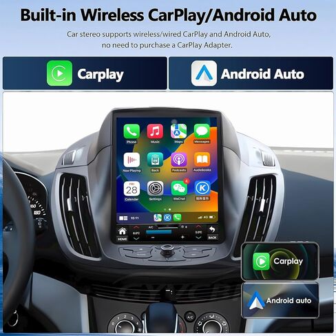 Android 14 Radio for Ford Kuga Escape C-Max 2013-2017 Tesla Style 10.4-Inch IPS Touch Screen Stereo with Bluetooth 5.0 Carplay/Android Auto GPS Navigation Multimedia Player with HD Rear-View Camera in Kuwait