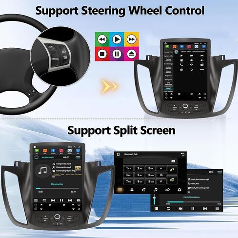 Android 14 Radio for Ford Kuga Escape C-Max 2013-2017 Tesla Style 10.4-Inch IPS Touch Screen Stereo with Bluetooth 5.0 Carplay/Android Auto GPS Navigation Multimedia Player with HD Rear-View Camera in Kuwait