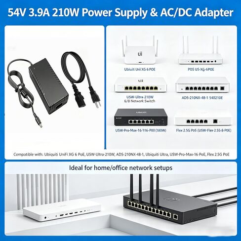 uacc-adapter-ac-210w 54V Power Supply Adapter for Ubiquiti UniFi Switch,Compatible with UniFi XG 6 PoE US-XG-6POE USW-Ultra-210W 6/8 Port Networks Switch ADS-210NX-48-1540210E Replacement in Kuwait