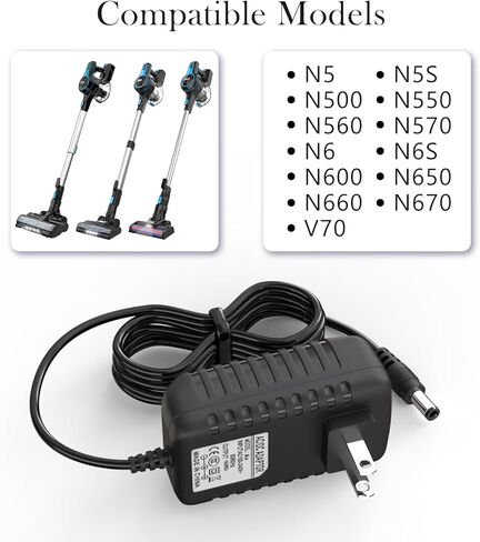 Charger for INSE Cordless Vacuum Cleaner, Power Cord Compatible with INSE N5 N5S N500 N550 N560 N570 N6 N6S N600 N650 N660 V70, for Wowgo S108 Vacuum Adapter Power Supply in Kuwait
