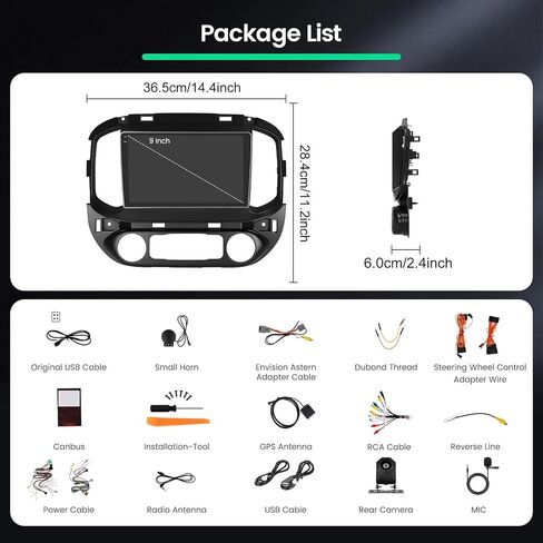 4+128G Radio for Chevy Chevrolet Colorado/GMC Canyon 2015-2018, 9" Touch Screen Car Stereo with Wireless CarPlay Android Auto, 5GHz WiFi, Bluetooth 5.0, EQ, GPS Navigation, 1280 * 720, Backup Camera in Kuwait