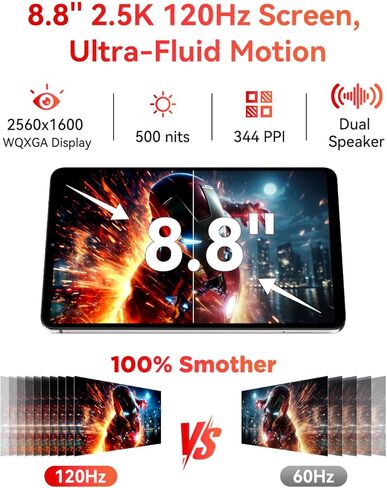 تابلت 8.8 بوصة يعمل بنظام Android 16 مع Gemini AI، MediaTek Dimensity 8300 ثماني النواة، ذاكرة الوصول العشوائي 24 جيجابايت، 256 جيجابايت ذاكرة الوصول العشوائي، شاشة 2.5K 2560 × 1600، 120 هرتز BPad GT، كاميرا 13 ميجابكسل 4G LTE+Wi-Fi 6E 6300 مللي أمبير مع  in Kuwait