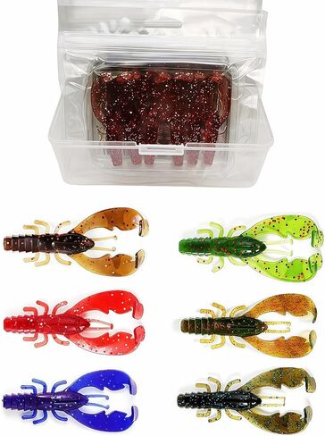 36 Pack TPR Floating Crawfish Soft Lures, 3 in - 1/8oz 6 Colors Realistic Soft Baits with Shrimp Scent for Bass Fishing in Kuwait