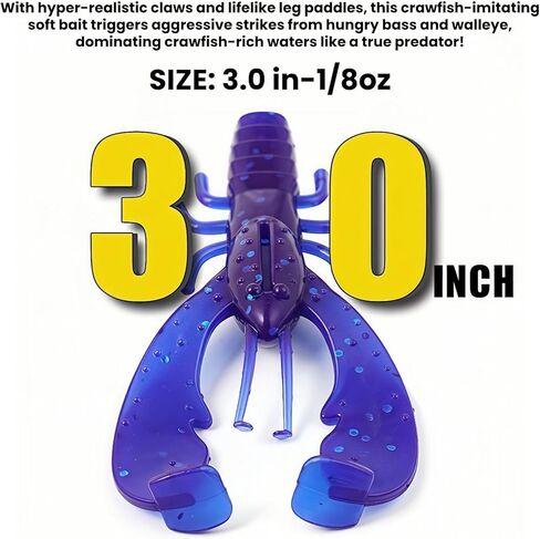 36 Pack TPR Floating Crawfish Soft Lures, 3 in - 1/8oz 6 Colors Realistic Soft Baits with Shrimp Scent for Bass Fishing in Kuwait