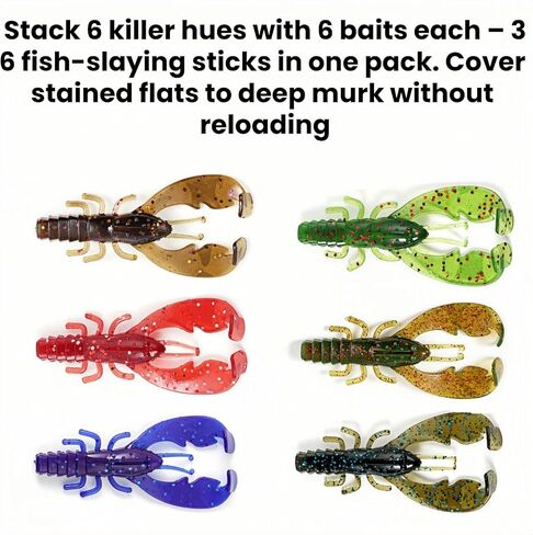 36 Pack TPR Floating Crawfish Soft Lures, 3 in - 1/8oz 6 Colors Realistic Soft Baits with Shrimp Scent for Bass Fishing in Kuwait