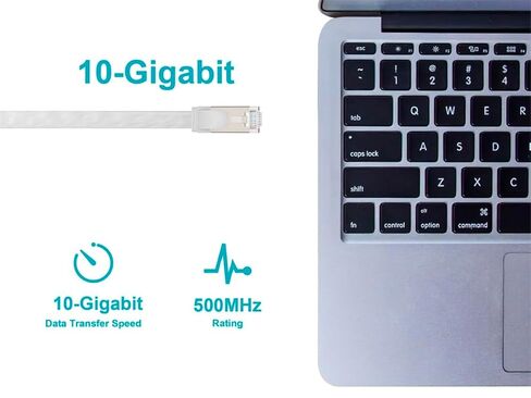 كابل تصحيح Monoprice Cat6A Ethernet - حذاء مسطح نحيف U/FTP 30AWG مصبوب بطول 50 قدم أبيض in Kuwait
