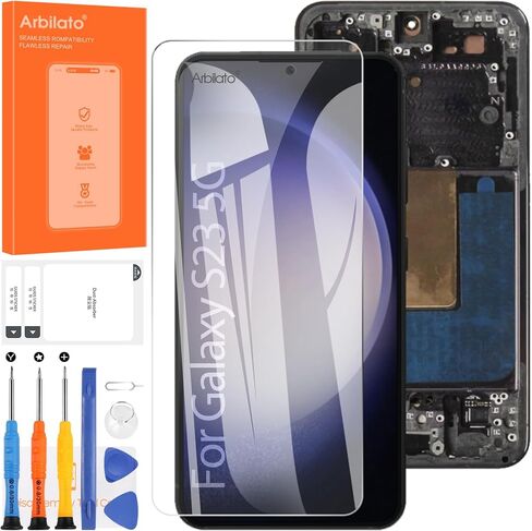AMOLED Screen for Samsung S23 5G Screen Replacement S23 LCD Screen SM-S911B Touch Display Digitizer Assembly Repair Parts with Frame(Black with Fingerprint Function)(Only for US Version) (Sliver) in Kuwait