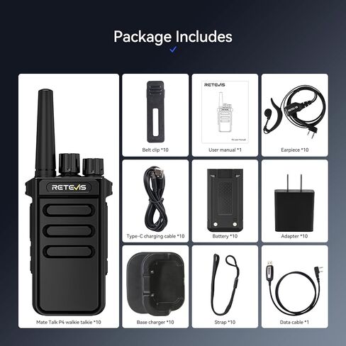 Retevis MateTalk P4 Digital Walkie Talkies, DMR & Analog Dual Mode, Secure Call, Group Call, Type-C, 12H Runtime, Waterproof DMR 2 Way Radios for Warehouse Logistics Church(10 Pack) in Kuwait
