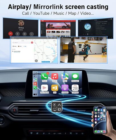 محول VQU 4 في 1 اللاسلكي CarPlay لأجهزة iPhone وAndroid Auto، 2026 ترقية التوصيل والتشغيل USB C Dongle، تحويل سلكي إلى CarPlay اللاسلكي وAndroid Auto، AirPlay وMiracast Screen Mirroring in Kuwait