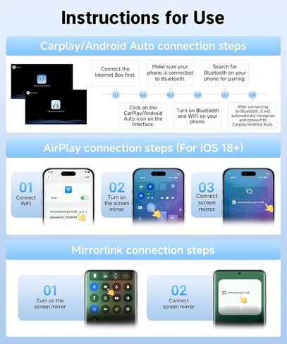 محول VQU 4 في 1 اللاسلكي CarPlay لأجهزة iPhone وAndroid Auto، 2026 ترقية التوصيل والتشغيل USB C Dongle، تحويل سلكي إلى CarPlay اللاسلكي وAndroid Auto، AirPlay وMiracast Screen Mirroring in Kuwait