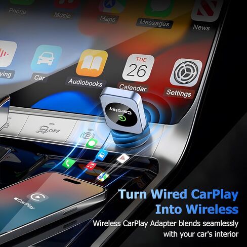 Wireless CarPlay Adapter for iPhone, 2026 Upgraded Carplay Dongle Converts Wired to Wireless, Plug & Play Auto Connect, Mini USB CarPlay Adapter, Stable No Latency Connection Compatible with iOS 10+ in Kuwait