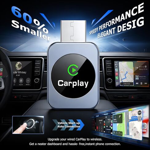 Wireless CarPlay Adapter for iPhone, 2026 Upgraded Carplay Dongle Converts Wired to Wireless, Plug & Play Auto Connect, Mini USB CarPlay Adapter, Stable No Latency Connection Compatible with iOS 10+ in Kuwait