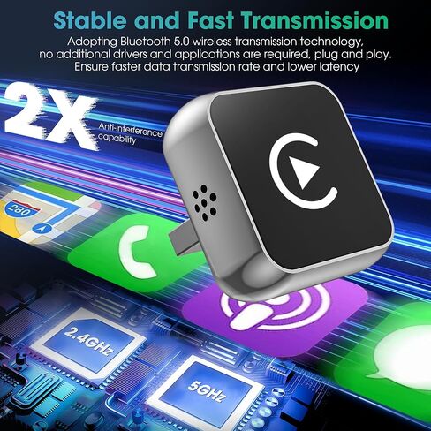 محول CarPlay اللاسلكي، 2026 تمت ترقيته سلكيًا إلى لاسلكي لـ Apple CarPlay وAndroid Auto، محول تشغيل السيارة بتصميم USB صغير 2 في 1 مع محول من النوع C، التوصيل والتشغيل، اتصال ثابت بدون تأخير in Kuwait