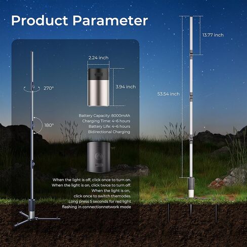 Camping Lights Rechargeable, 16 Million Colors, Smart RGB Camping Light, 2.97lb Cordless Portable Light Camping, 53" Foldable Tent Lights for Camping, Hiking, Picnics, Emergencies and Power Outages. in Kuwait