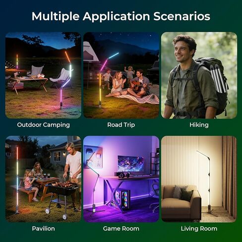Camping Lights Rechargeable, 16 Million Colors, Smart RGB Camping Light, 2.97lb Cordless Portable Light Camping, 53" Foldable Tent Lights for Camping, Hiking, Picnics, Emergencies and Power Outages. in Kuwait