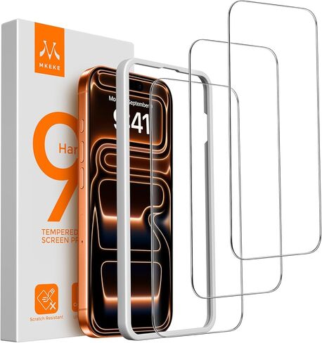 Mkeke 3 Pack Screen Protector for iPhone 17 Pro Max 6.9"，[9H+ Tempered Glass] [Easy Installation Frame][Military-Grade Drop Protection] HD Clear, Anti-Scratch, Bubble Free in Kuwait