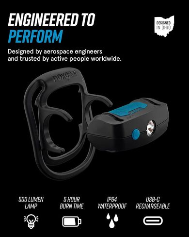 مصباح تشغيل noxgear Nomad بمشبك - 500 لومن USB-C قابل لإعادة الشحن، مصباح يدوي قابل للارتداء، حامل للصدر أو الخصر بدون ارتداد للجري الليلي، مصباح مقاوم للماء بدون استخدام اليدين للممرات والمشي لمسافات طويلة والمشي in Kuwait