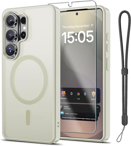 جراب Janmitta مغناطيسي لهاتف Samsung Galaxy S26، مع واقي شاشة + حزام معصم، متوافق مع MagSafe، حماية من السقوط من الدرجة العسكرية، غطاء هاتف نحيف شفاف غير لامع مقاوم للصدمات، أسود in Kuwait