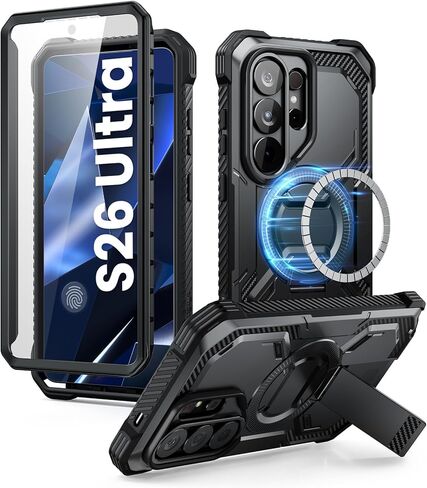 حافظة i-Blason لهاتف Samsung Galaxy S26 Ultra MagSafe مع مسند معدني قابل للتعديل، واقي شاشة مدمج، حافظة هاتف شديدة التحمل لكامل الجسم لهاتف Samsung S26 Ultra 6.9 بوصة، سلسلة Armorbox، أسود in Kuwait