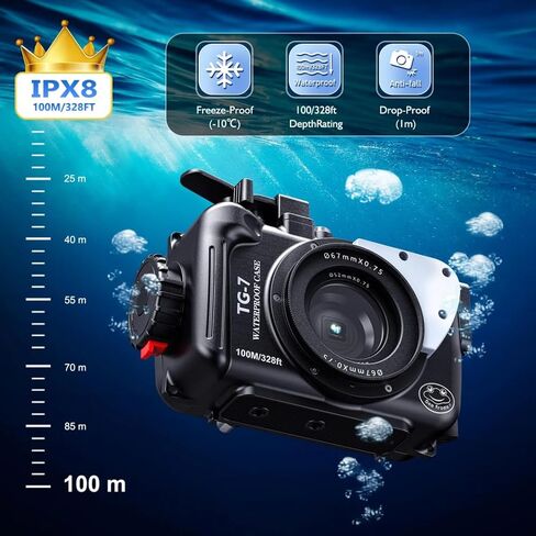 Sea frogs Aluminum Alloy TG7 Waterproof Camera Case for Olympus TG-7 Professional Scuba Diving 100m/328FT Camera Protective Cover in Kuwait