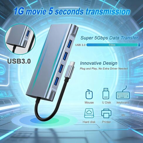 محول USB C Hub 11 في 1 مع 4K HDMI، VGA، شحن PD من النوع C، إيثرنت RJ45، USB 3.0، قارئ بطاقة SD/TF، ​​صوت 3.5 مم لأجهزة الكمبيوتر المحمولة من النوع C، مكتب السفر، 11 في 1 in Kuwait