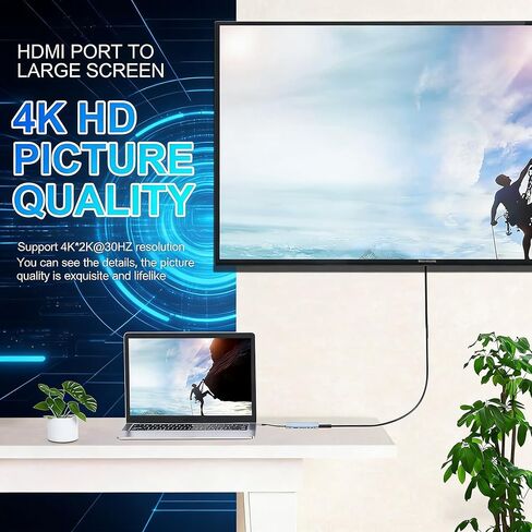 محول USB C Hub 11 في 1 مع 4K HDMI، VGA، شحن PD من النوع C، إيثرنت RJ45، USB 3.0، قارئ بطاقة SD/TF، ​​صوت 3.5 مم لأجهزة الكمبيوتر المحمولة من النوع C، مكتب السفر، 11 في 1 in Kuwait