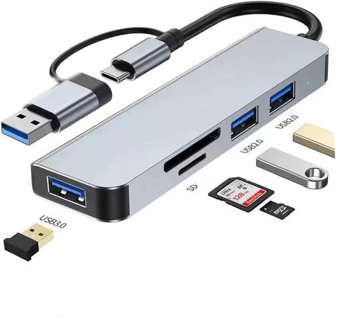 USB C Hub, 5-in-1 USB Splitter with 1 x USB 3.0, 2 x USB 2.0, SD/TF Card Reader, 3.5mm Aux Ports for MacBook Pro Air and More PC/Laptop/Tablet Devices in Kuwait