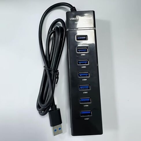 موزع USB 3.0 ذو 7 منافذ مع كابل بطول 4 أقدام - متوافق مع أجهزة الكمبيوتر المحمولة وأجهزة الكمبيوتر المكتبية وأجهزة MacBook وiMac والأجهزة الأخرى - التوصيل والتشغيل، وحماية التيار الزائد in Kuwait