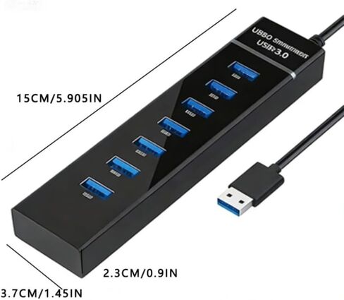 موزع USB 3.0 ذو 7 منافذ مع كابل بطول 4 أقدام - متوافق مع أجهزة الكمبيوتر المحمولة وأجهزة الكمبيوتر المكتبية وأجهزة MacBook وiMac والأجهزة الأخرى - التوصيل والتشغيل، وحماية التيار الزائد in Kuwait