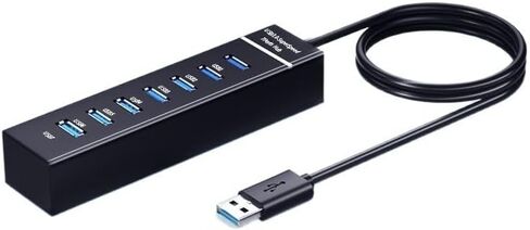 موزع USB 3.0 ذو 7 منافذ مع كابل بطول 4 أقدام - متوافق مع أجهزة الكمبيوتر المحمولة وأجهزة الكمبيوتر المكتبية وأجهزة MacBook وiMac والأجهزة الأخرى - التوصيل والتشغيل، وحماية التيار الزائد in Kuwait