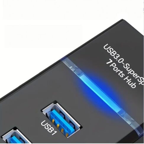 موزع USB 3.0 ذو 7 منافذ مع كابل بطول 4 أقدام - متوافق مع أجهزة الكمبيوتر المحمولة وأجهزة الكمبيوتر المكتبية وأجهزة MacBook وiMac والأجهزة الأخرى - التوصيل والتشغيل، وحماية التيار الزائد in Kuwait